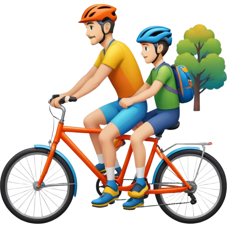 father and son cycling, colorful bikes emoji