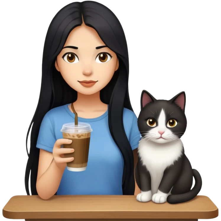 A strong, blossoming girl.
She has long black hair and fair to olive skin.
She dresses casually.
She loves cats, sports, and iced black coffee. emoji