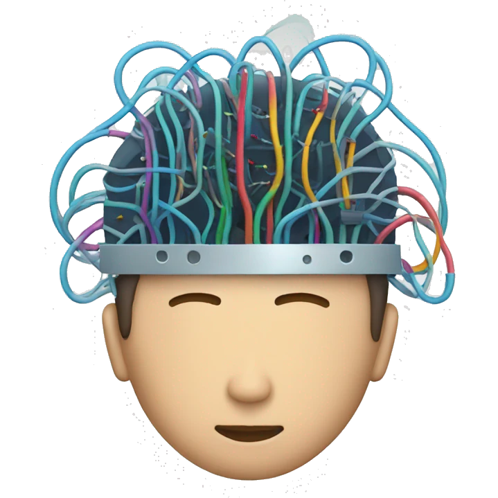a man with an electronic brain wires circuit emoji