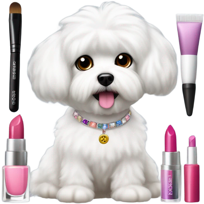 Maltese bichon with makeup products emoji