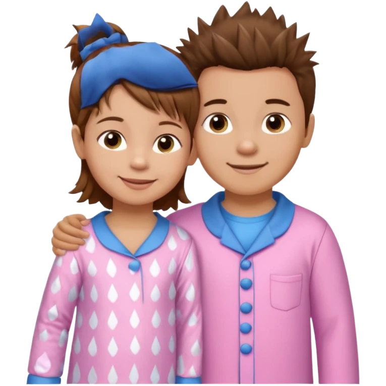 Try another - a smaller toddler girl with brown hair with her hair up, wearing pink pajamas and a bigger 4 year old boy with spikey brown hair, wearing blue pajamas. Both light skin and smiling.  emoji