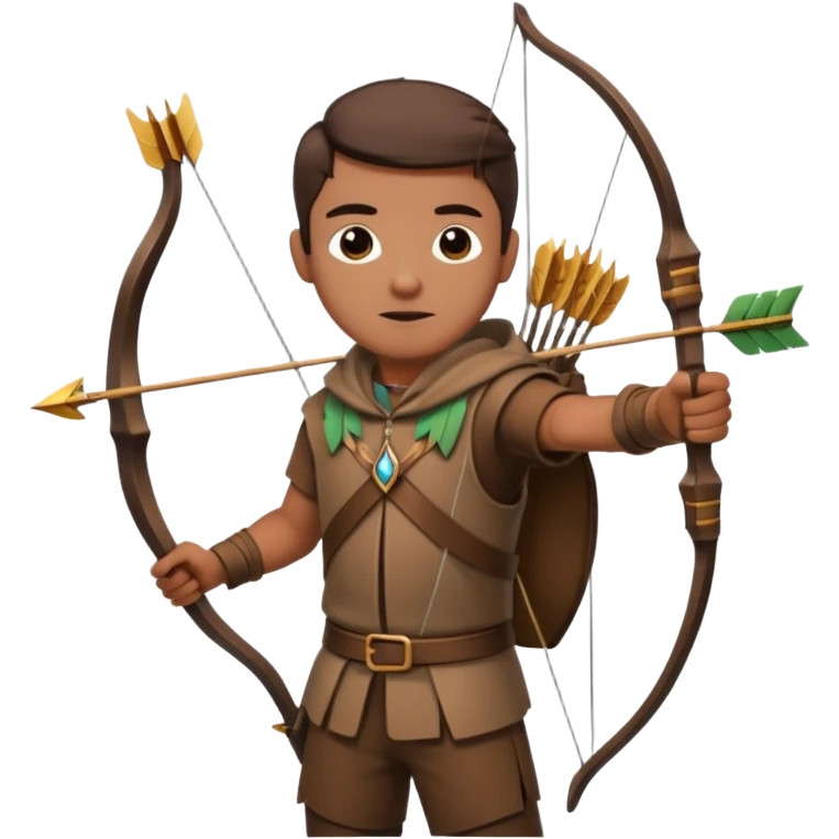 The classic hunter image with a bow and arrow on his back, dressed in brown with some animal made decorations emoji