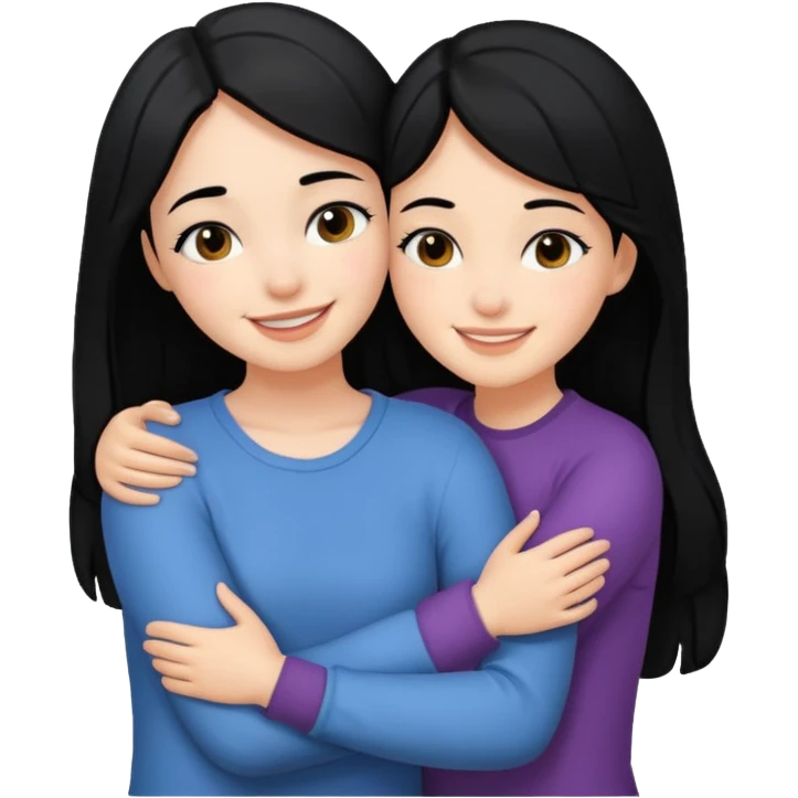 Two girls with black hair hugging each other emoji