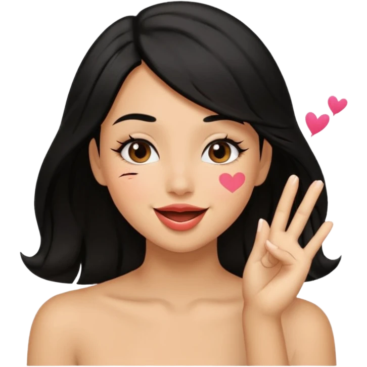 Girl with black hair blowing kiss emoji