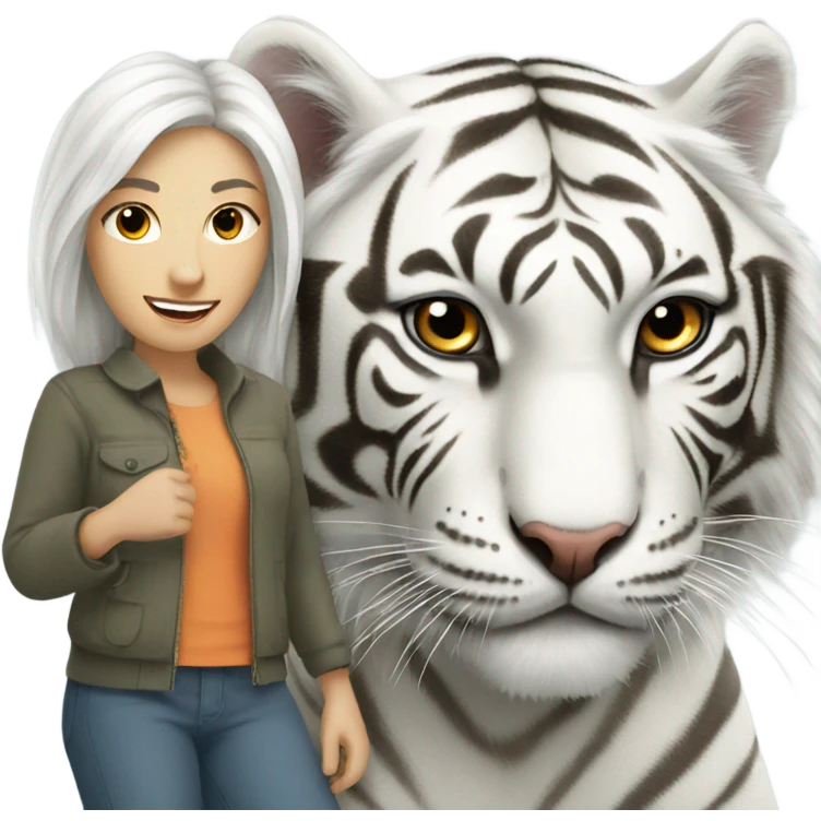 White tiger with woman emoji