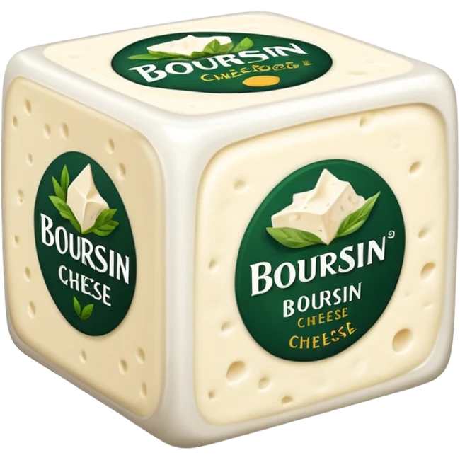 cube of Boursin cheese, soft spreadable texture, hints of herbs, clean modern style emoji