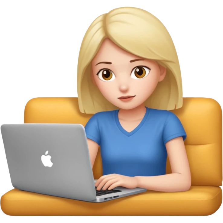 A girl is lying on the couch with a laptop, working emoji