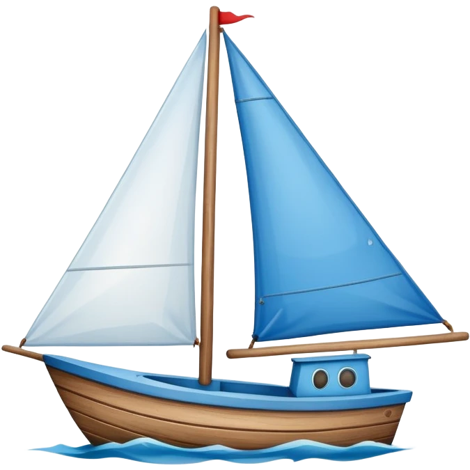 A small blue sailboat with a happy smiling face on the front emoji