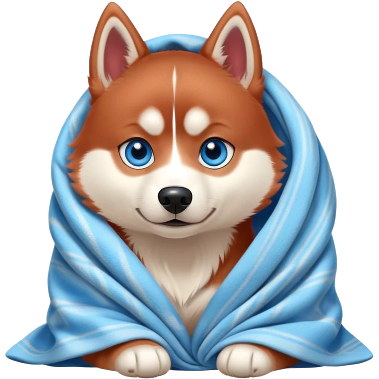 cute, disney-style, red siberian husky with blue eyes in a blanket emoji