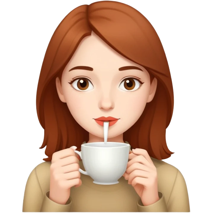 Simple portrait of British girl sipping tea, minimal tea elements, focus on girl's face emoji