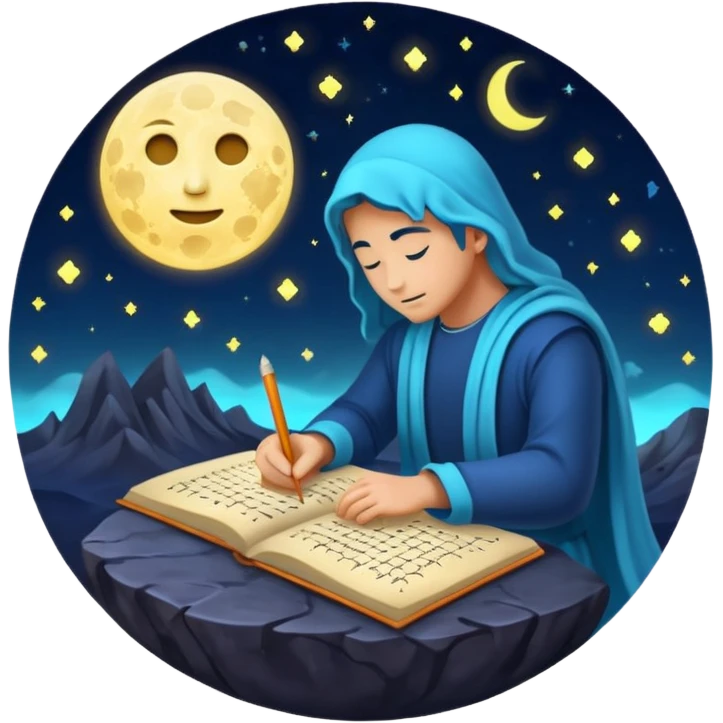 human mystic writing formulas on glowing moon surface emoji