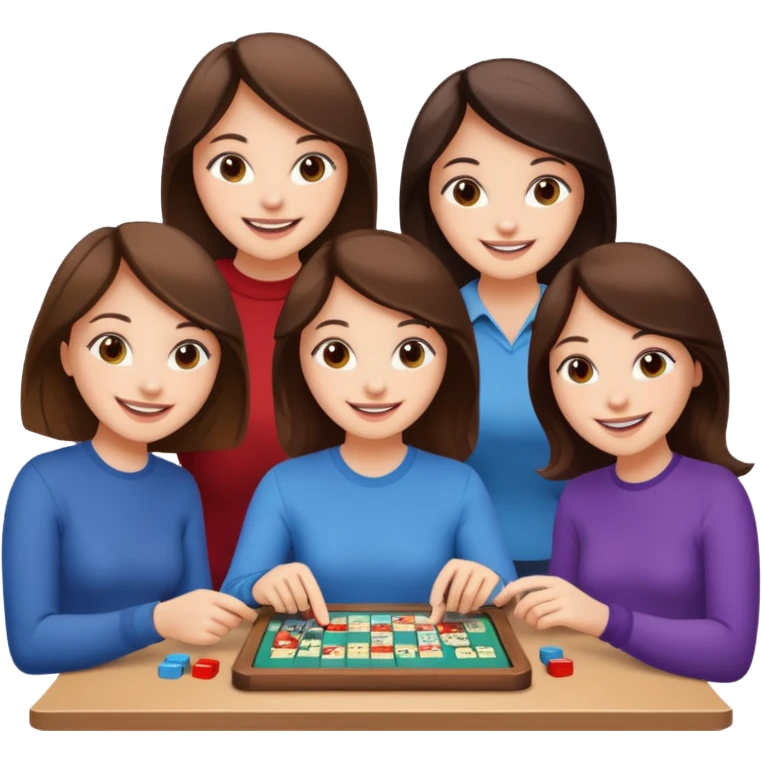 4 brunette friends playing board game emoji