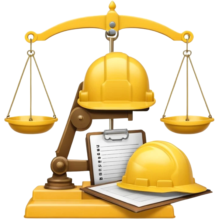 Image of a justice scale with a construction helmet on one side and a folder on the other. emoji