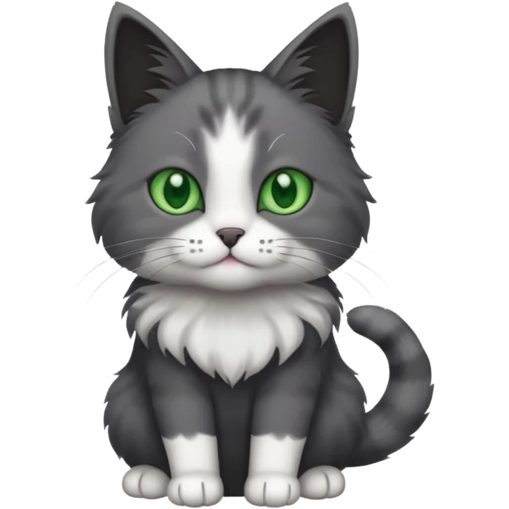 one dark grey and white cat and one completely solid dark grey cat with green eyes and only white paws emoji