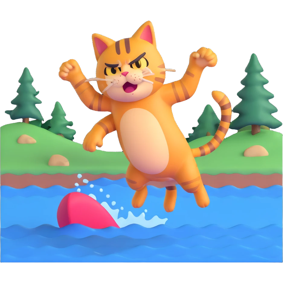 angry cat with a hat jumping into a lake emoji