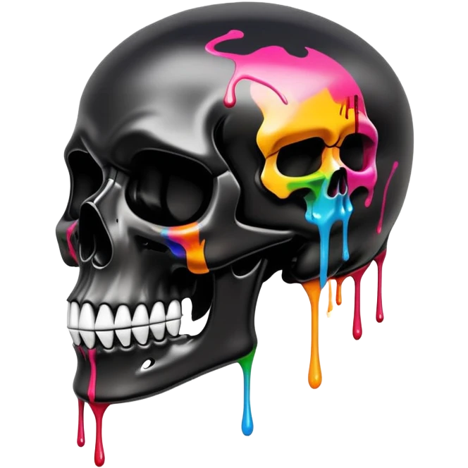 glossy black skull with street style colorful graffiti drips and iconic sports brand logos, side profile emoji