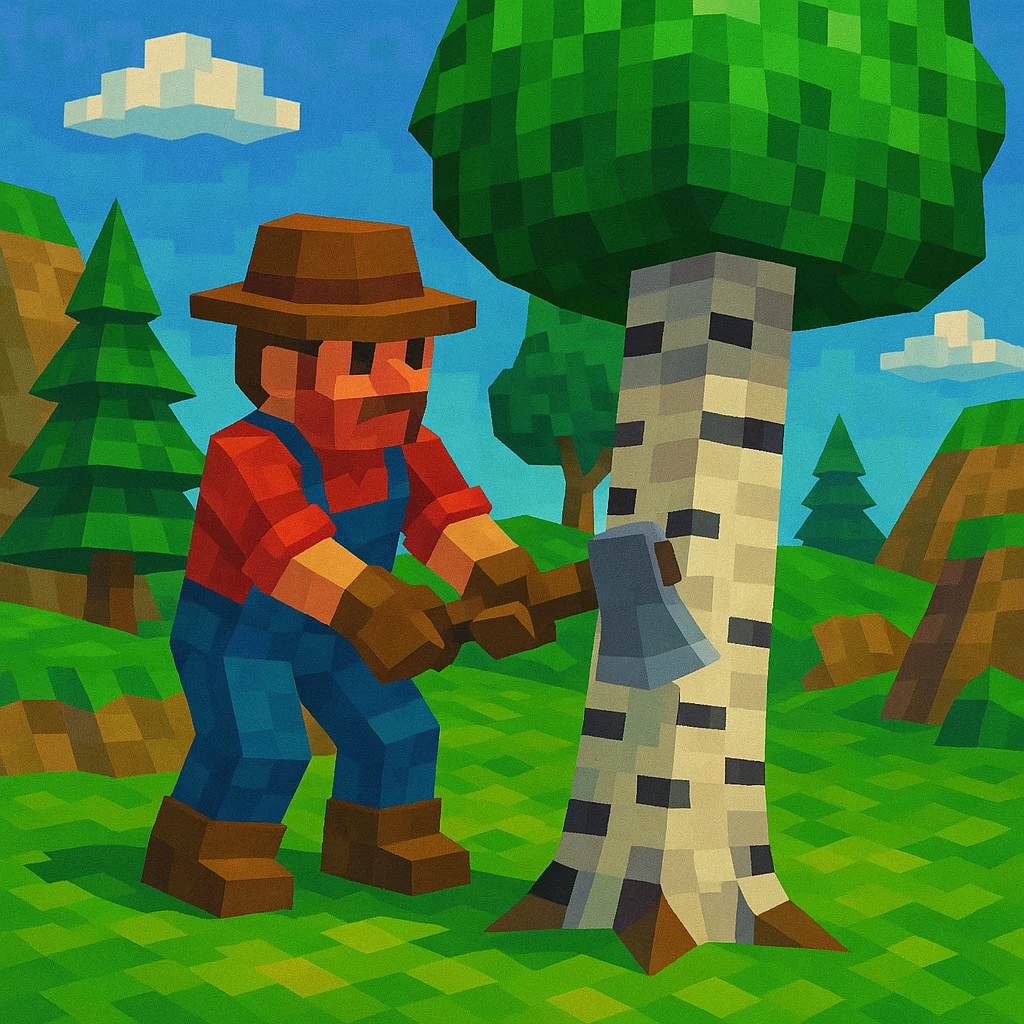 Lumberjack chopping down a birch tree.
 emoji