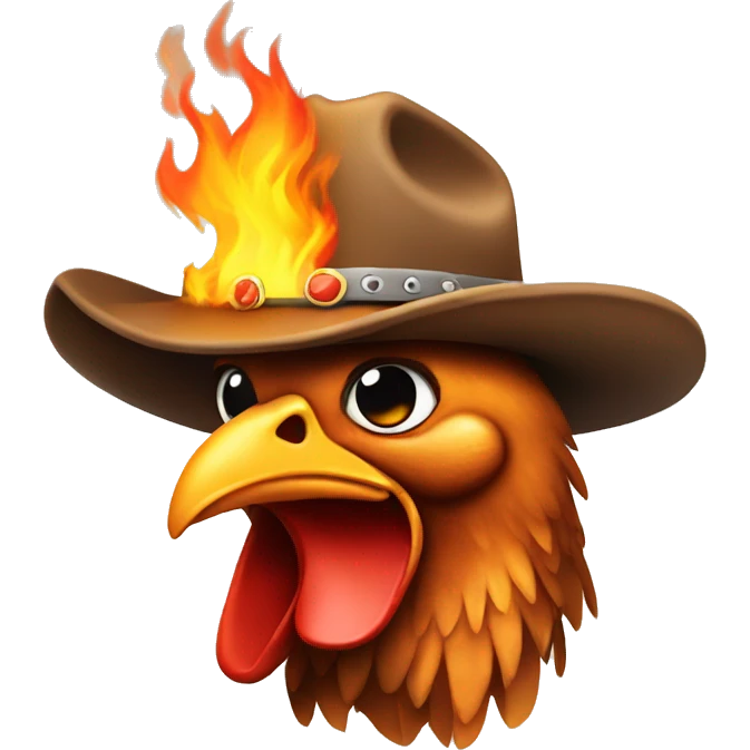 chicken on fire with a cowboy hat emoji