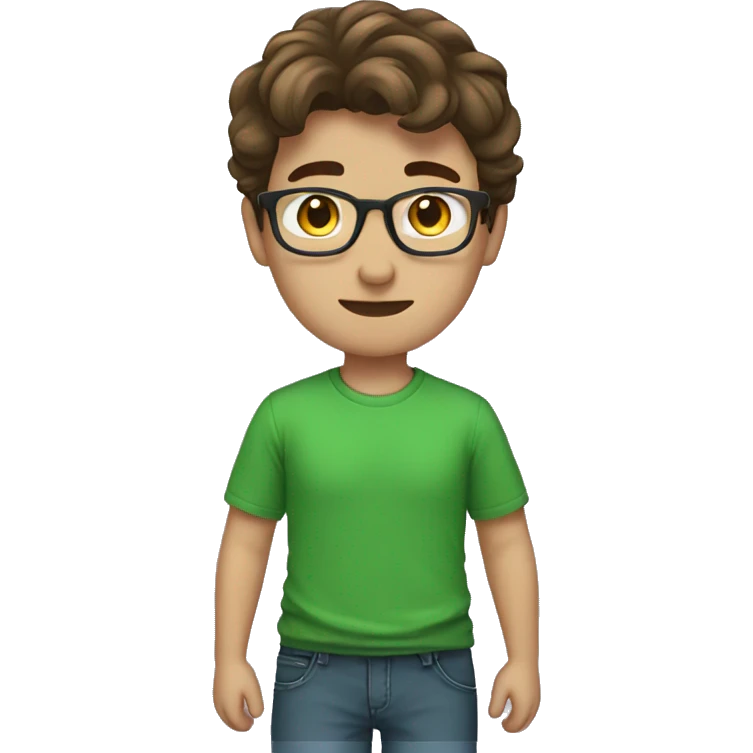male nerd brown hair heart with hand using green t-shirt emoji