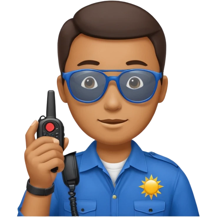 school security, blue cloth, sun glasses, holding walkie-talkie emoji
