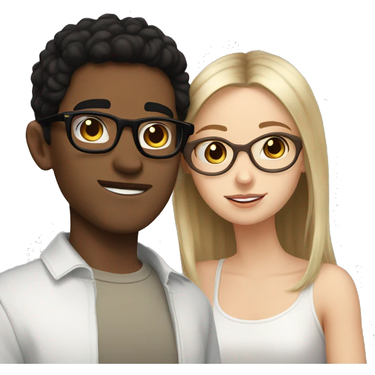 White boy black hair glasses kissing white girl brown hair brown eyes emoji