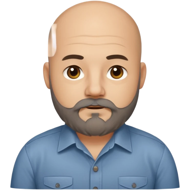 Mid-30s Bald chubby professional man with long bushy black and grey beard, wearing a button down shirt emoji