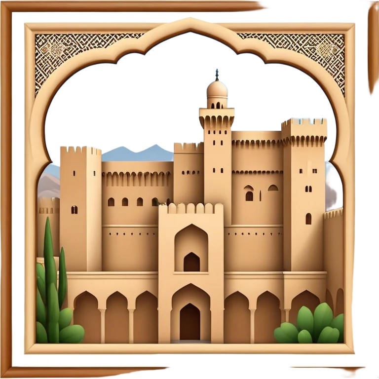 Realistic Alhambra de Granada Landmark Emoji, showcasing the Moorish palace’s intricate arches, geometric patterns, and historic fortress walls. emoji