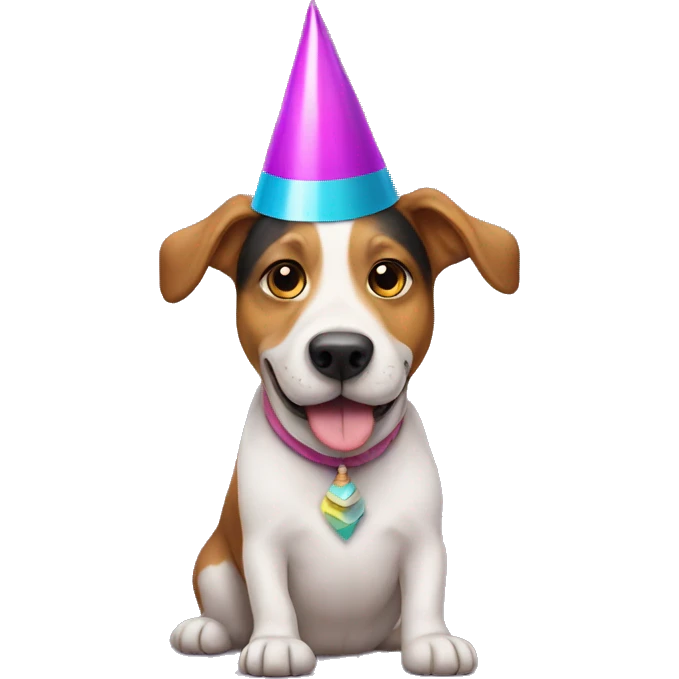 Dog wearing party hat emoji
