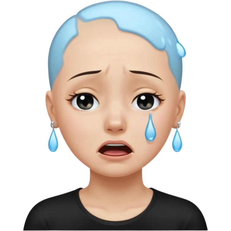 a pretty bratz fair bald girl with no hair crying wearing a tight black tee emoji