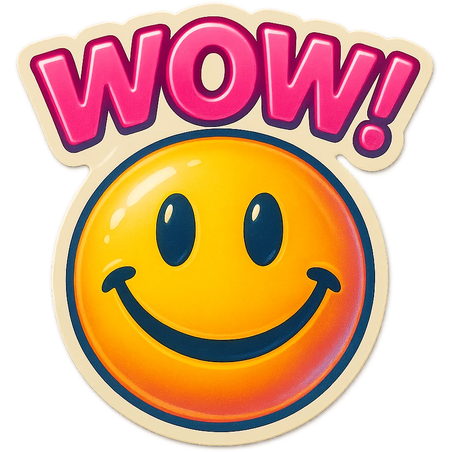 excited smile with mouth closed 
add the words W You! in pink emoji