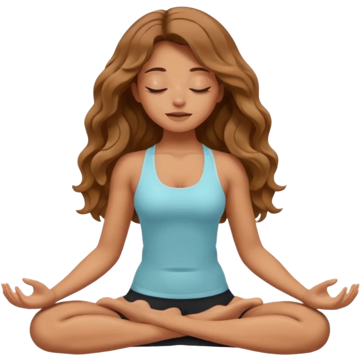 tanned girl with long wavy hair doing yoga with eyes closed emoji