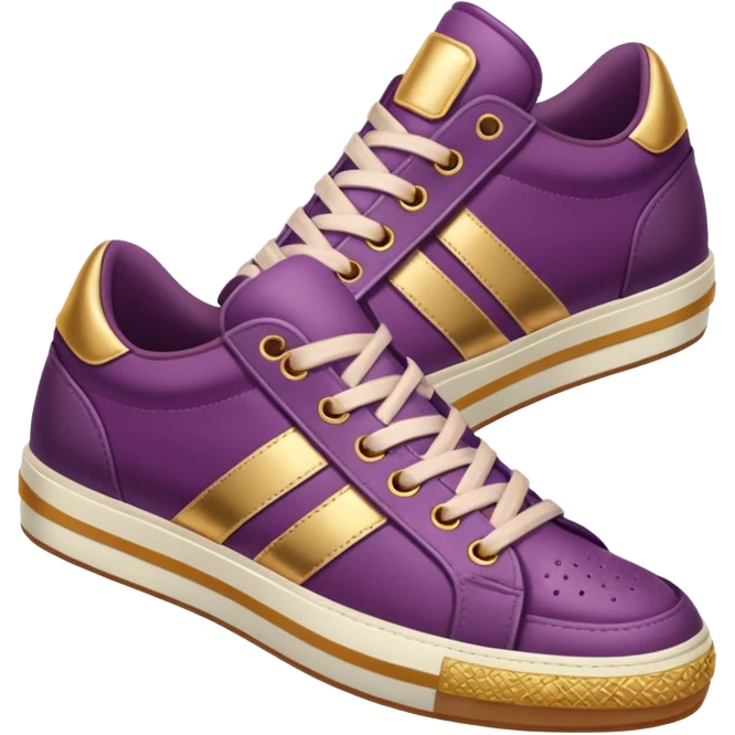 Realistic, Trendy style, detailed, womens, sneaker. In plum color scheme, with gold elements  emoji