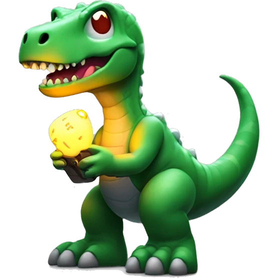 VERY FUN DINOSOUR PLAYING VIDEOGAMES WITH LIGHT UP CONTROLLER emoji