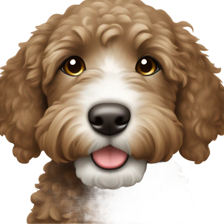 Dark brown goldendoodle puppy white near nose and white spot on top of head emoji