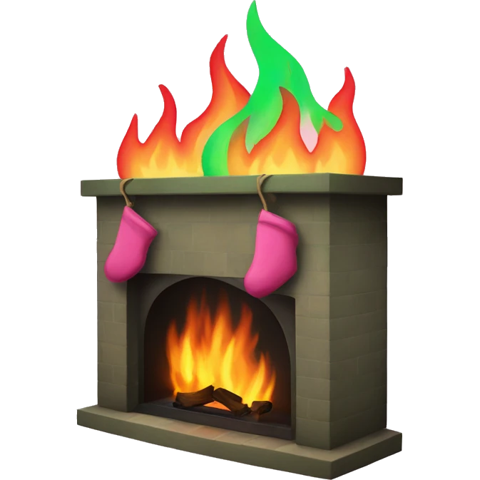 Burning fireplace with green and pink flames emoji