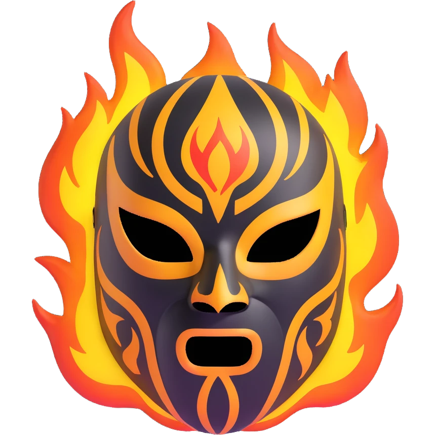 black and yellow luchador mask with flame patterns emoji