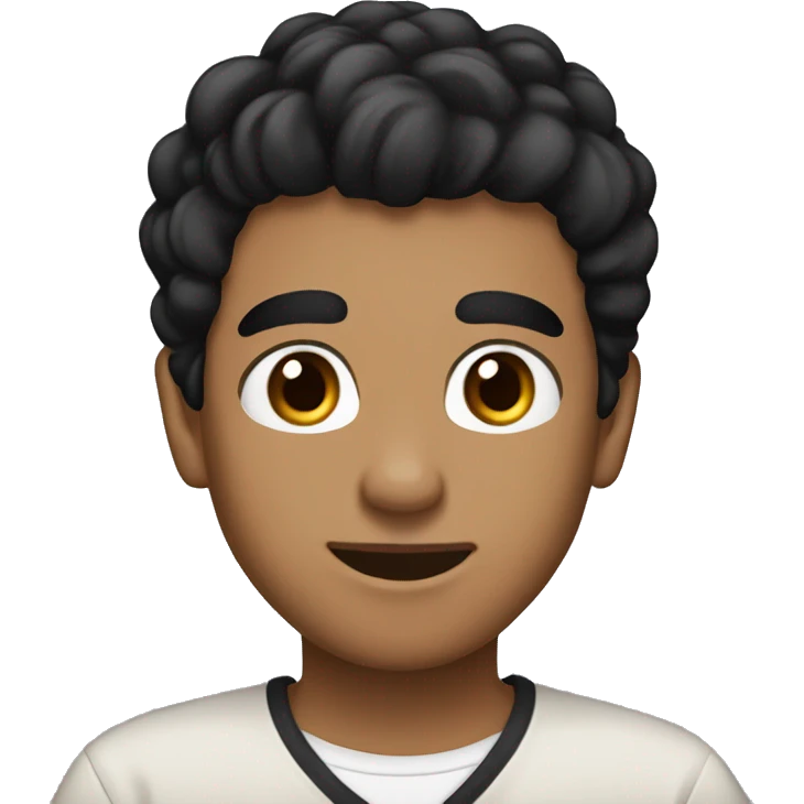 Brown boy black hair bushy eyebrows hair up emoji