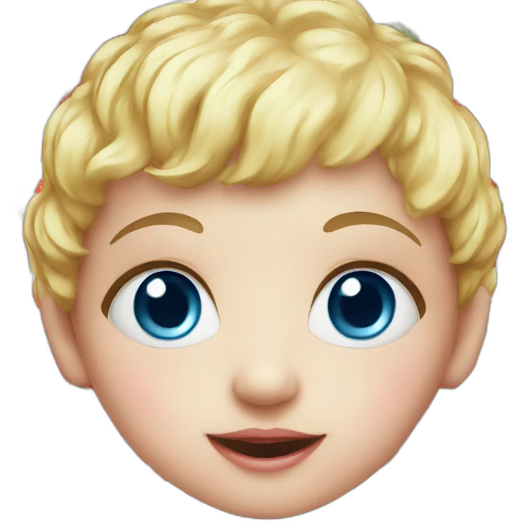 Baby face with blue eyes in a strawberry emoji