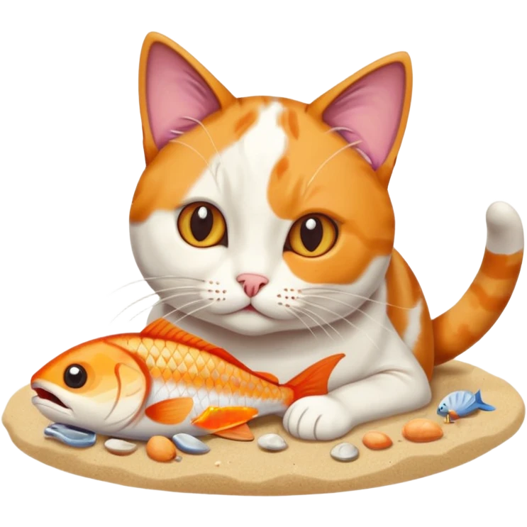 Cat eating on a beach emoji