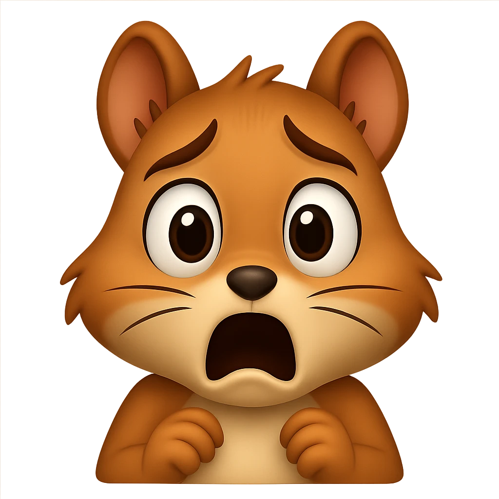 Make the squirrel look scared, with wide eyes and a startled expression, in apple emoji style, with no background (transparent). emoji