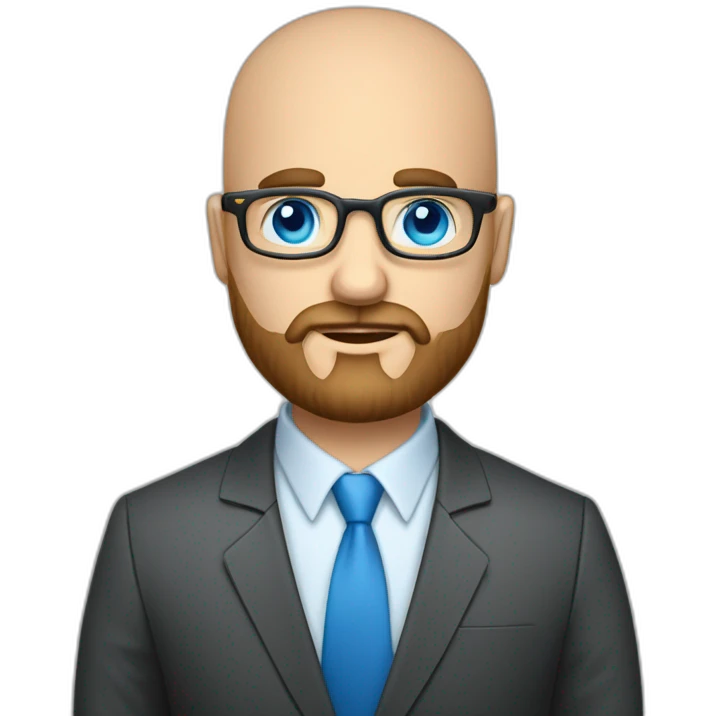 questioning business analyst on a conf call bald with beard with blue eyes and glasses with a phone emoji
