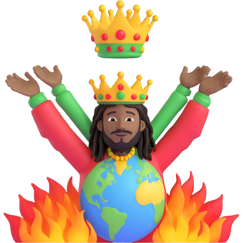 A rasta man bigging up di whole world 🌍🔥🤲🏾, reggae vibes 🎶, love and unity ✨💛💚❤️, every nation stand strong 🇯🇲🌐👑. emoji