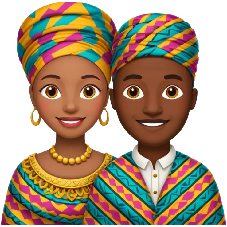 African parents in colorful patterned African attires, smiling, emoji style emoji