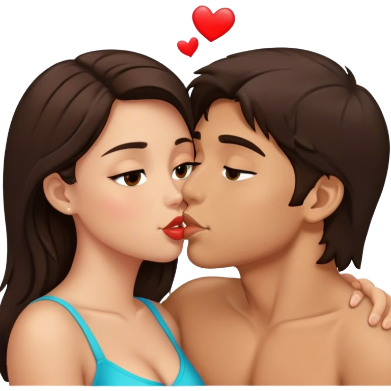 Brunette girl and brunette boy in love kissing emoji