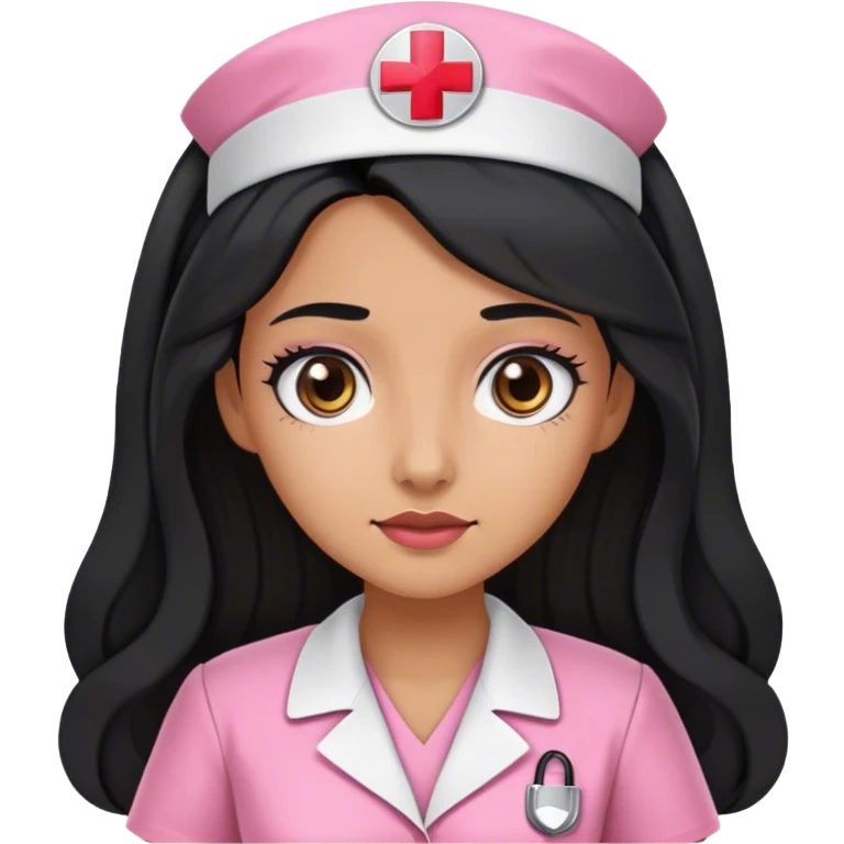 nurse dress pink with black long hair and black eyes emoji