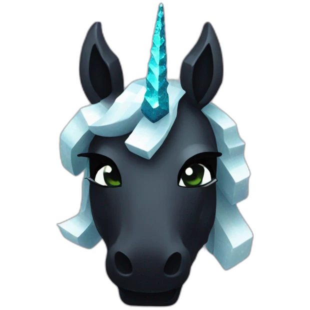 Minecraft Glitter Black Unicorn Head With Diamond Horn emoji