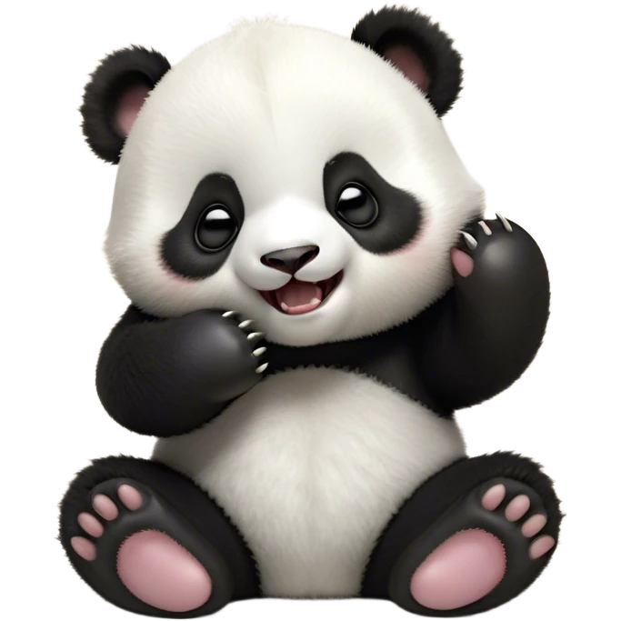 Cinematic Cute Yawning Baby Panda Portrait Emoji, Head tilted slightly with a dramatic, wide-open yawn, showcasing a soft, fuzzy black and white Fur with droopy ears, round eyes barely open in drowsy contentment, Simplified yet irresistibly adorable features, highly detailed, glowing with a soft, cozy glow, high shine, relaxed yet expressive, stylized with a touch of gentle whimsy, bright and endearing, soft glowing outline, capturing the essence of a sleepy yet affectionate baby panda, so drowsy it feels like it could curl up out of the screen for a nap! emoji