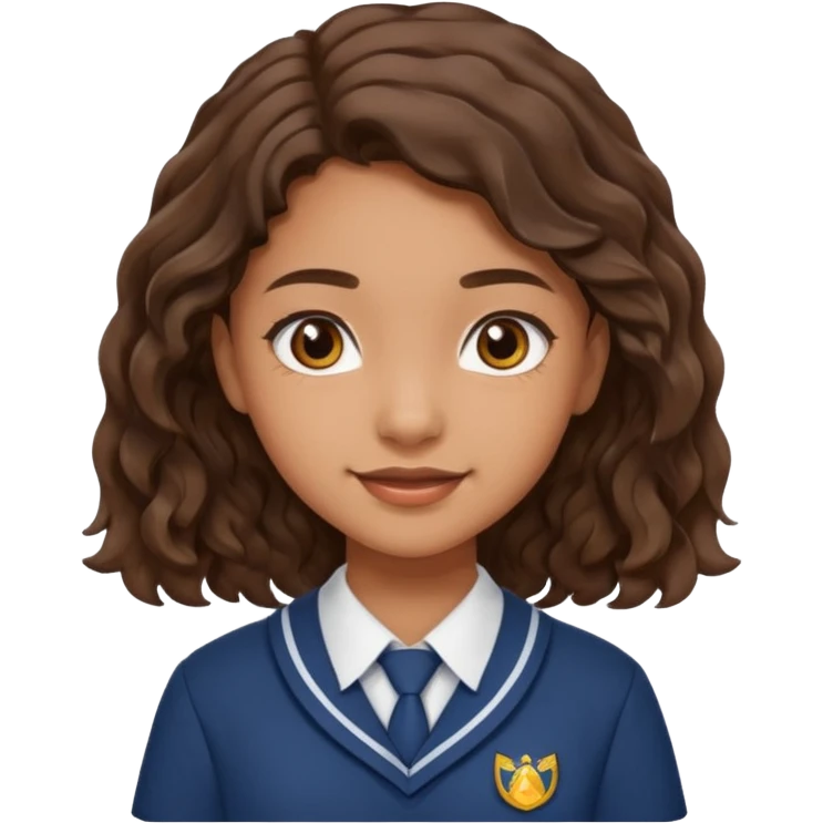 Quiero a una persona morena no tan morena , que sea una adolescente , que lleve uniforme escolar , con un pelo ondulado pero que sea negro castaño,pero no regido , pero que tenga una sonrisa suave, pero que este con un fondo blanco. emoji