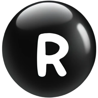 black pool table ball with R initial  emoji