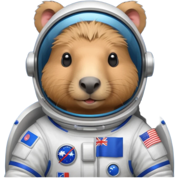 Capypara in space suit, holding blue rectangle flag emoji